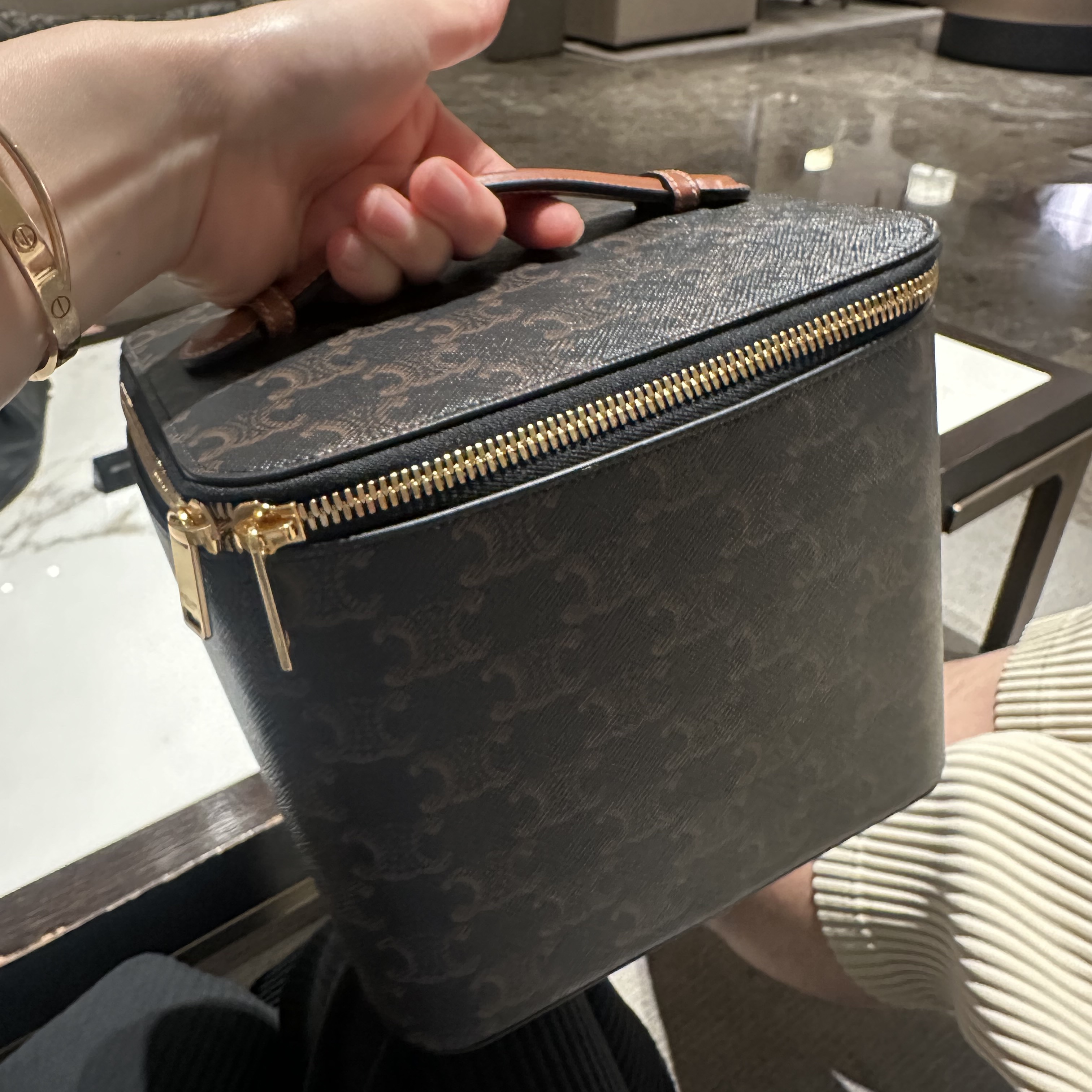 Celine Vanity in Triomphe Canvas and Calfskin Tan 착용 스타일 - 2
