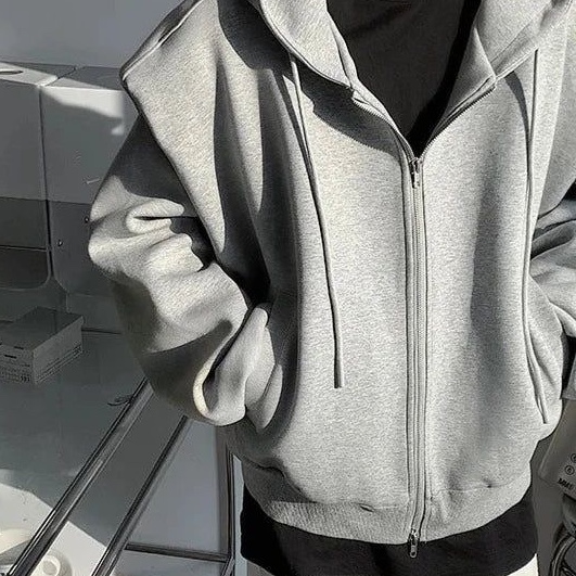 Nonnod Scuba Zip Hoodie Grey 착용 스타일