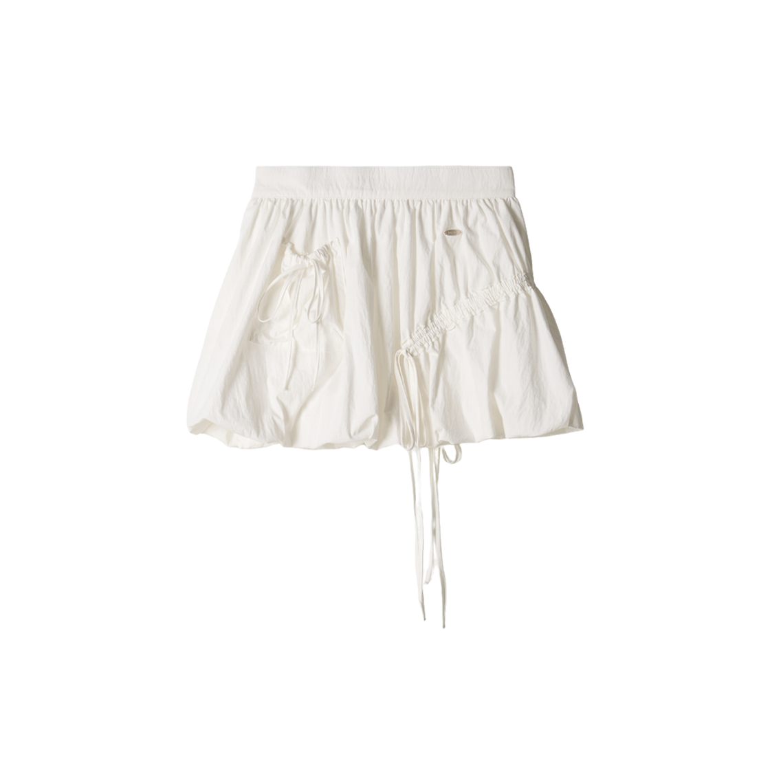 - (W) Aviemuah Balloon Ribbon Shirring Mini Skirt White