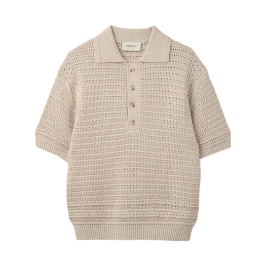 UM252APO06BE UMARMUNG Paper & Boucle Crochet Collared Pullover_Natural