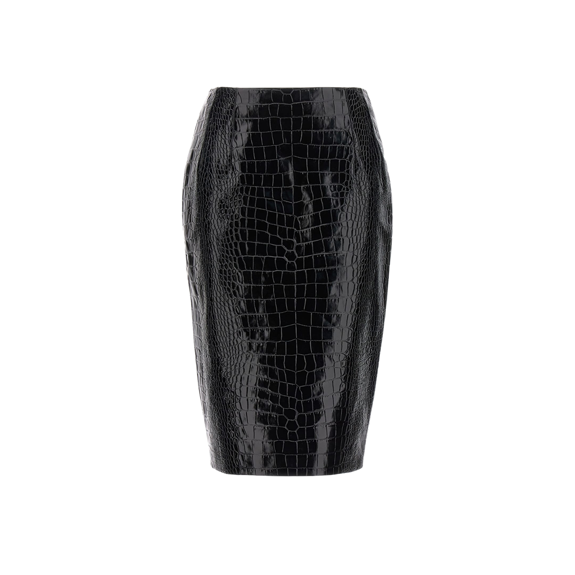 (W) 베르사체 크로커다일 이펙트 레더 스커트 블랙((W) Versace Leather Skirt with Crocodile Effect Black)