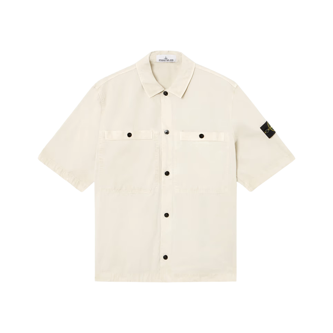 K1S1512000-29S00WN-V0195 Stone Island 1200029 Brushed Organic Cotton Canvas Old Effect Comfort Fit Short Sleeve Shirt with Chest Pockets and Snaps Sand - 25SS