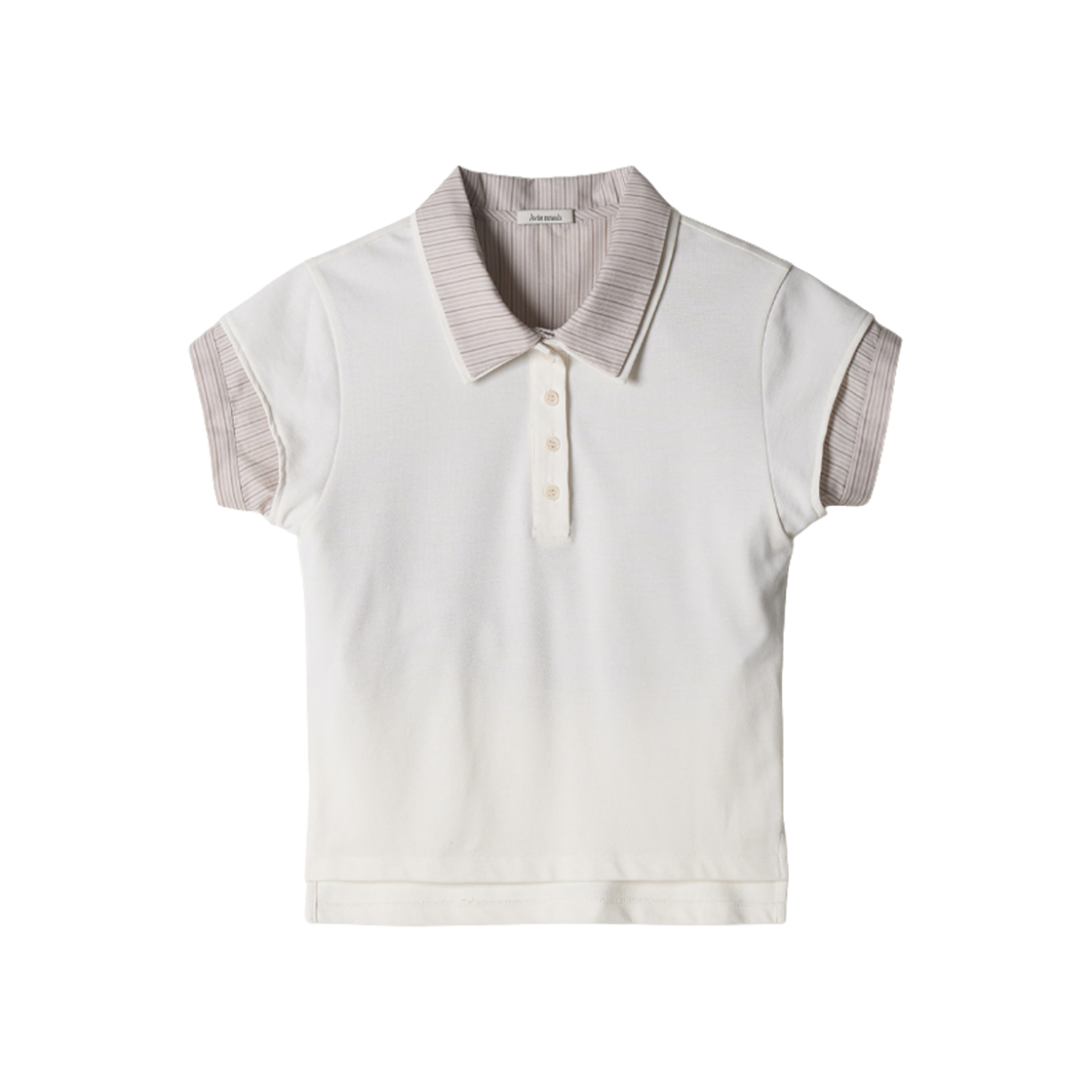 - (W) Aviemuah Striped Layered Polo Shirt Beige