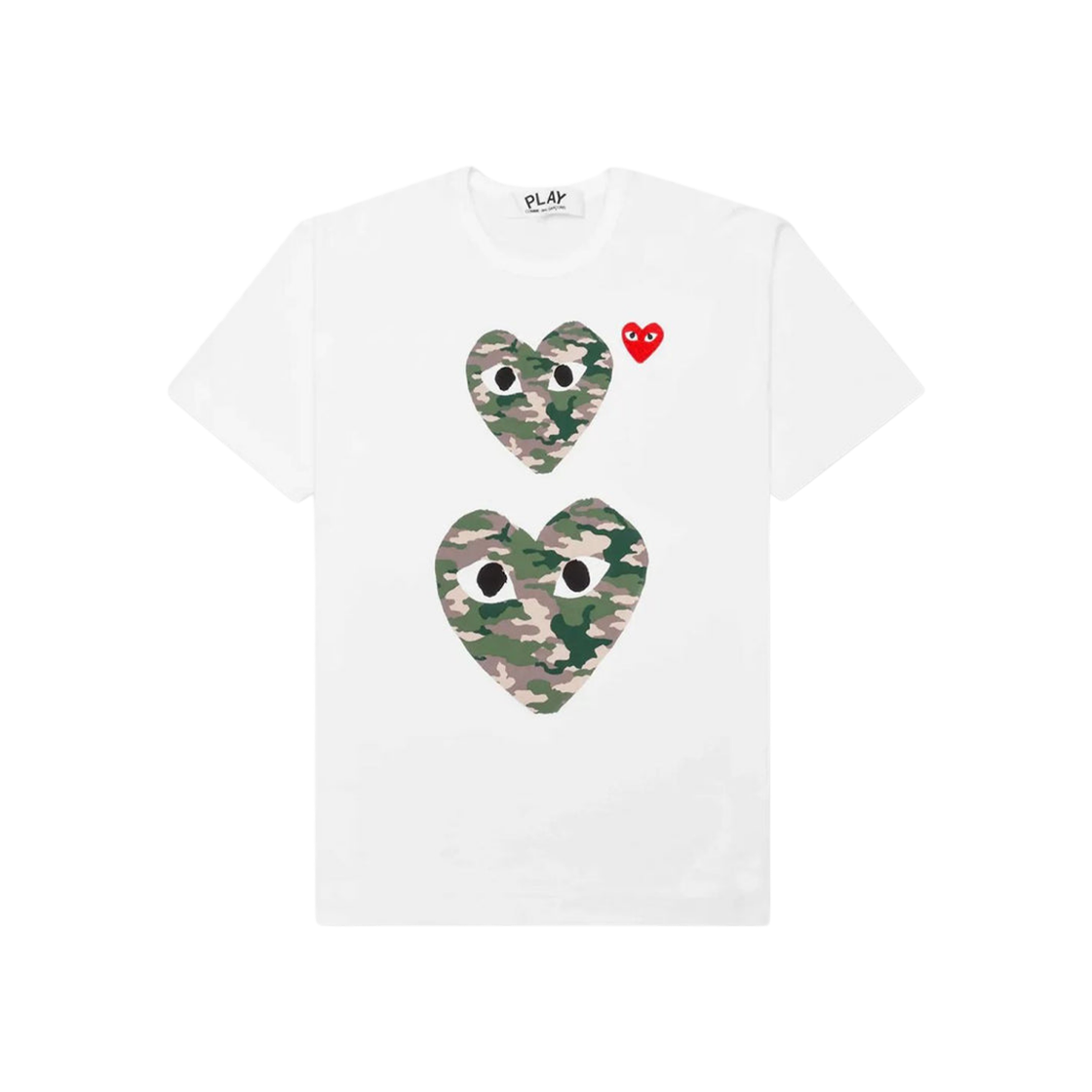 AX-T246-051-1 Play Comme des Garcons Camouflage Double Heart T-Shirt White