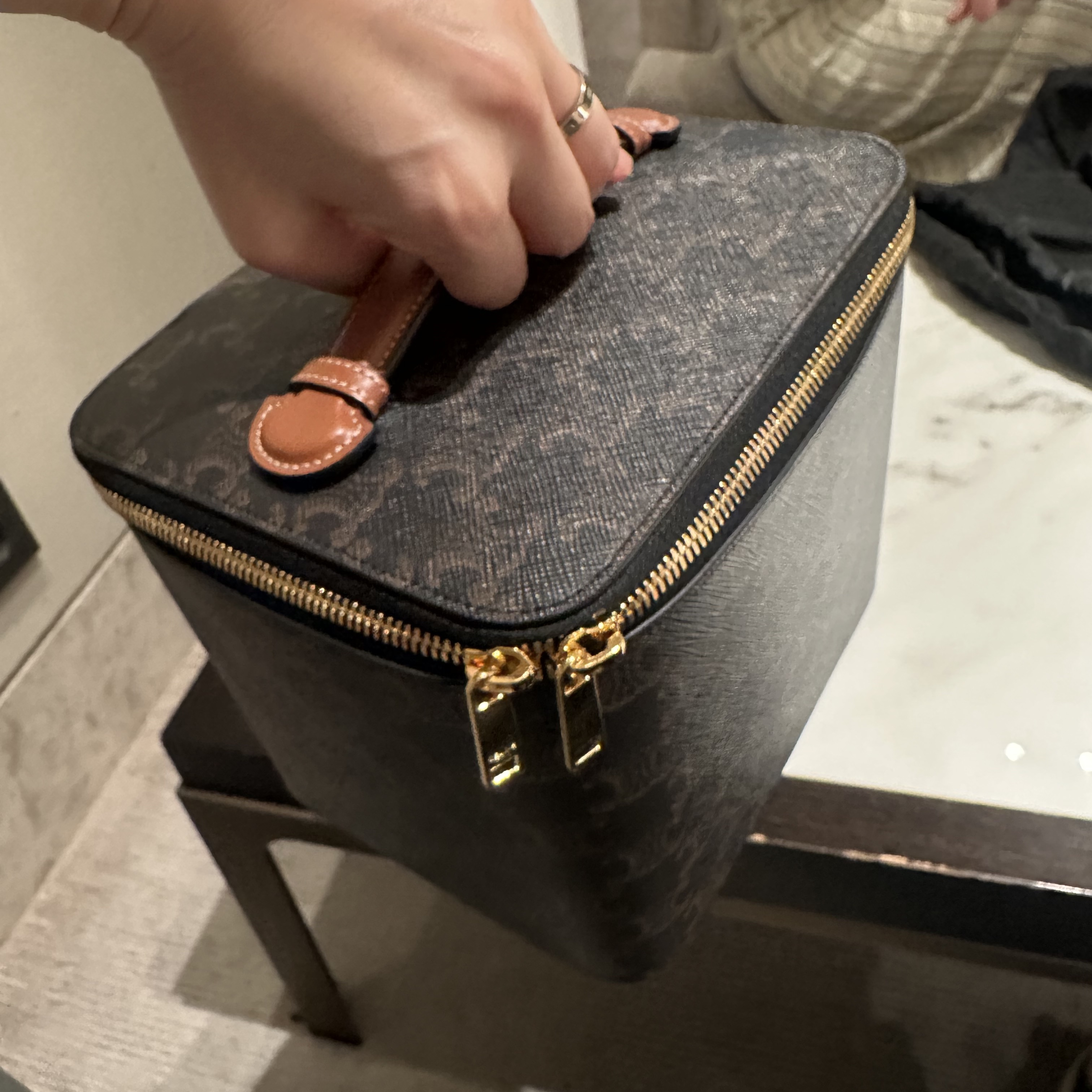 Celine Vanity in Triomphe Canvas and Calfskin Tan 착용 스타일 - 3