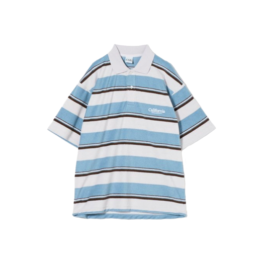 KM5CTSSCG04LB California General Store Organic Cotton Pile Border Polo Shirt Light Blue - 25FW