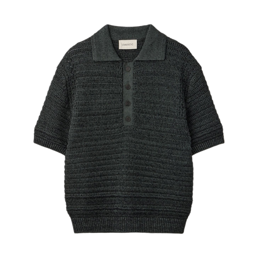 UM252APO06DN UMARMUNG Paper & Boucle Crochet Collared Pullover_Forest