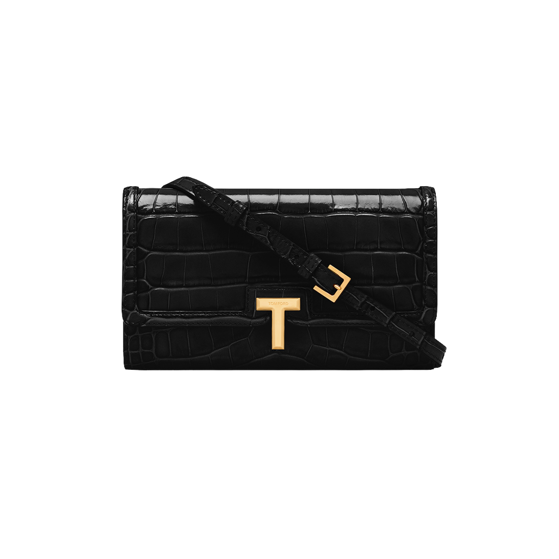 S0487-LCL395X-1N001 Tom Ford Shiny Stamped Crocodile Leather Wallis Wallet on Strap Black
