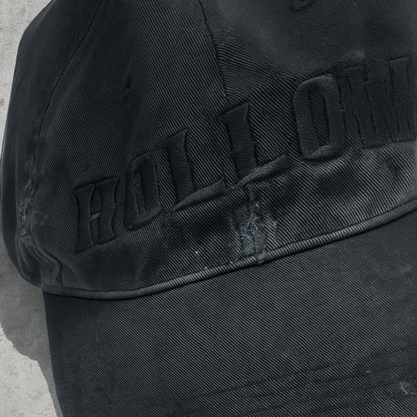 Nonnod Hollow Destroyed Cap Vintage Black 착용 스타일