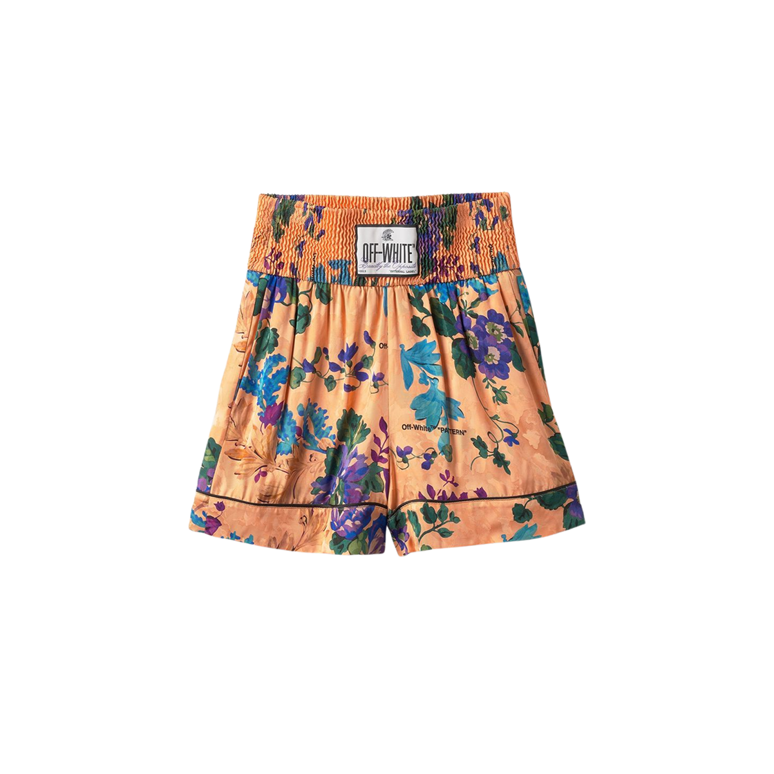 (W) 오프화이트 로고 패치 플로랄 프린트 쇼츠 피치 오렌지((W) Off-White Logo Patch Floral Print Shorts Peach Orange)