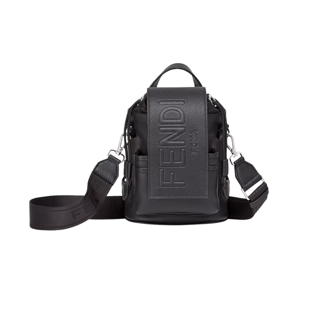 7VZ086AMACF0GXN Fendi Roma Strike Leather Mini Bag Black