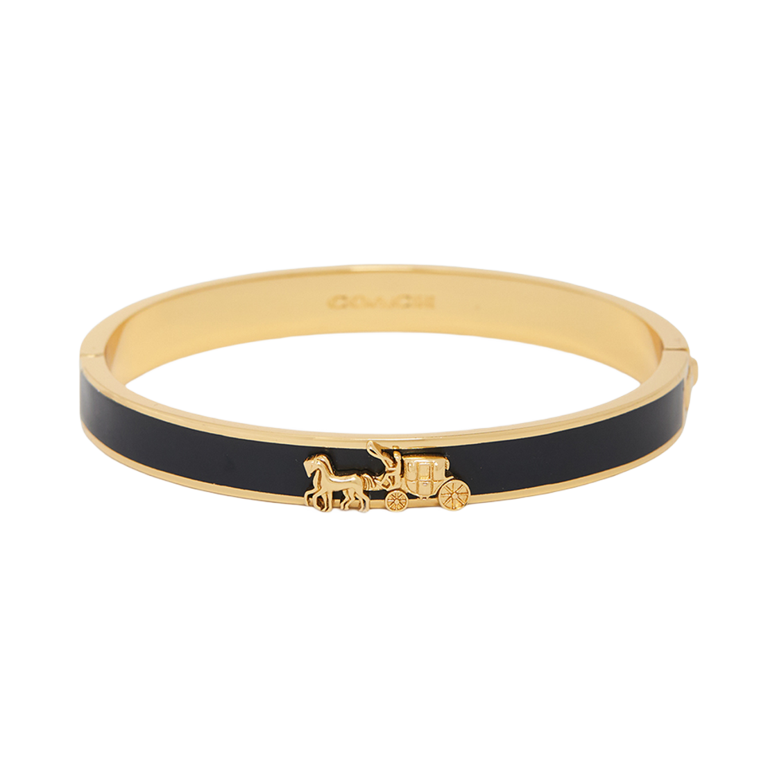 (W) 코치 홀스 캐리지 뱅글 브레이슬릿 골드 블랙((W) Coach Horse Carriage Bangle Bracelet Gold Black)