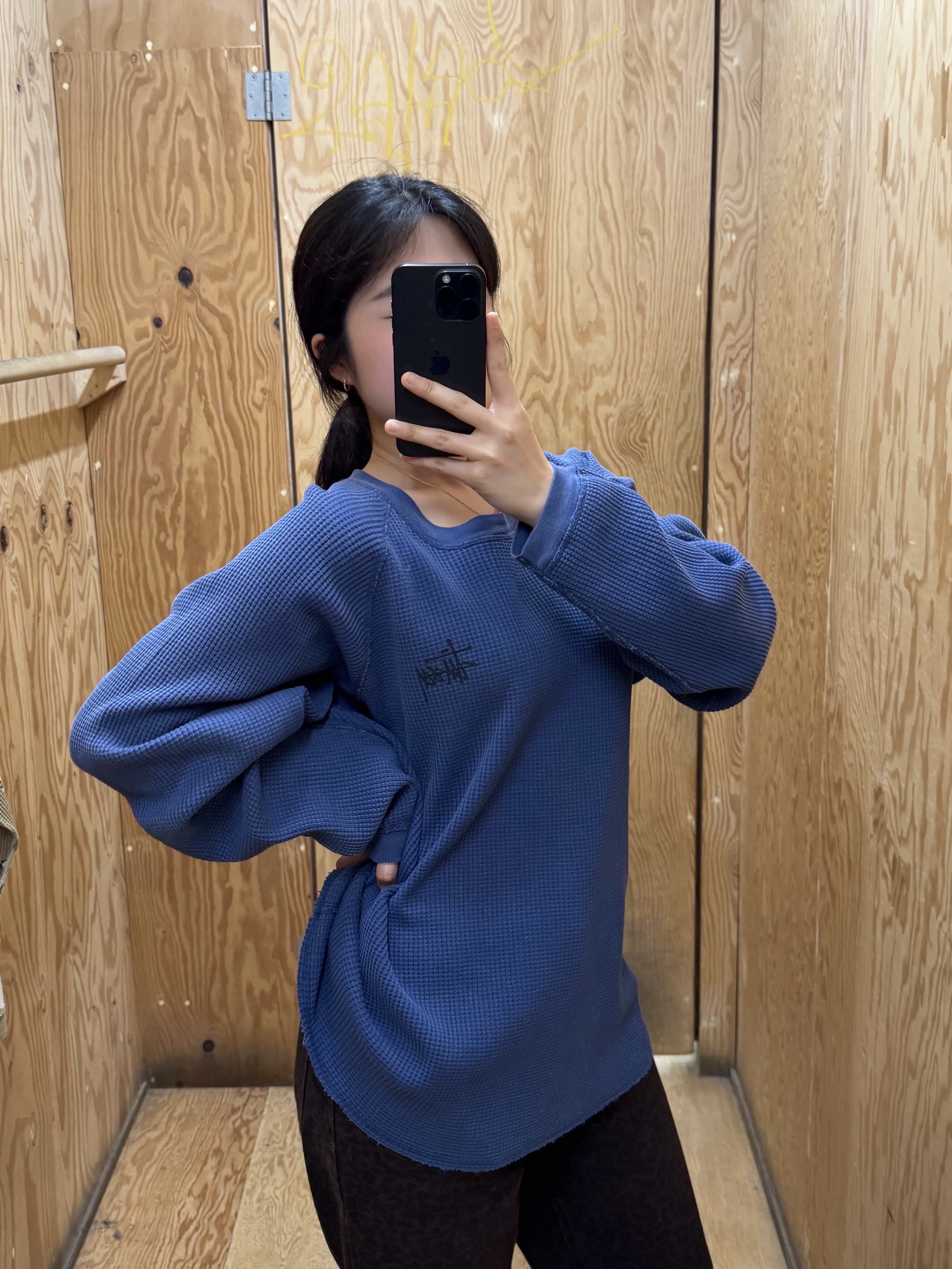 Stussy Raglan Thermal LS Crew Blue 착용 스타일