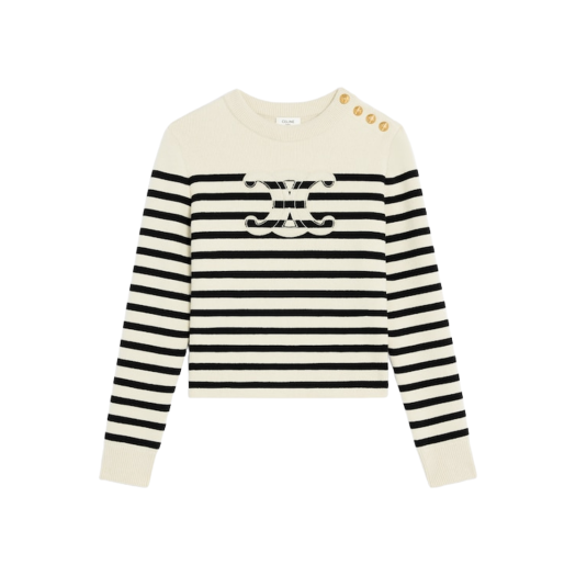 (W) Celine Wool Cashmere Crew Neck Sweater Ecru Black