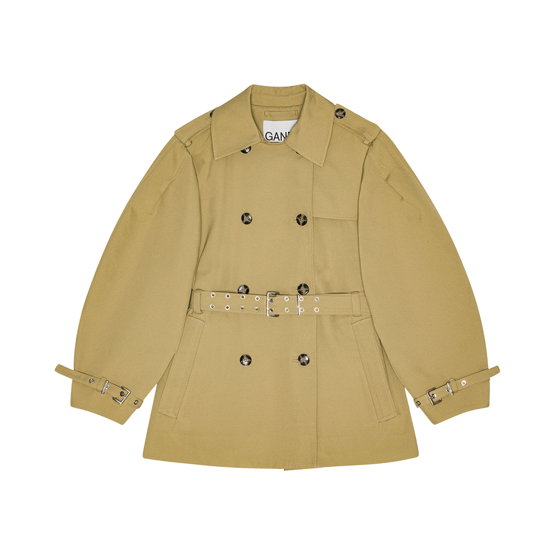 (W) 가니 헤비 트윌 미디 트렌치 코트 베이지((W) Ganni Heavy Twill Midi Trench Coat Beige)