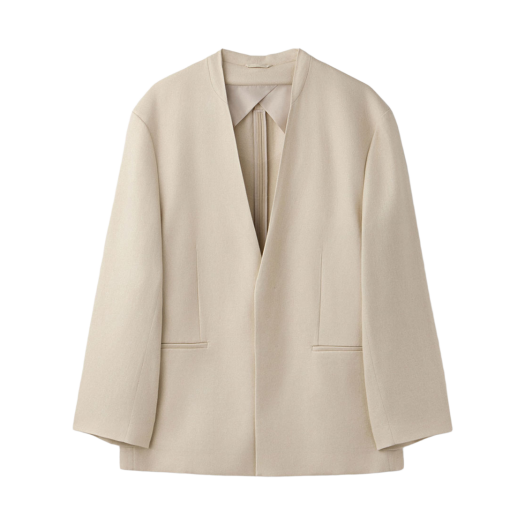 UM251AJK20BE UMARMUNG Zippered Back Collarless Linen Jacket_Natural