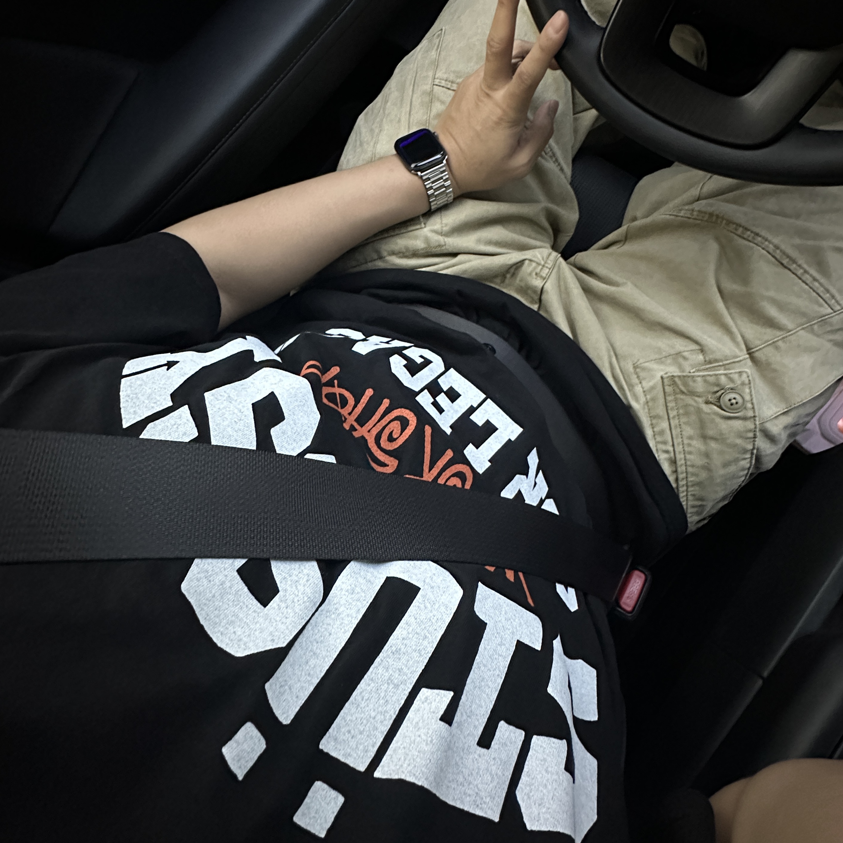 Stussy x Our Legacy Work Shop Pigment Dyed Collegiate T-Shirt Black 착용 스타일