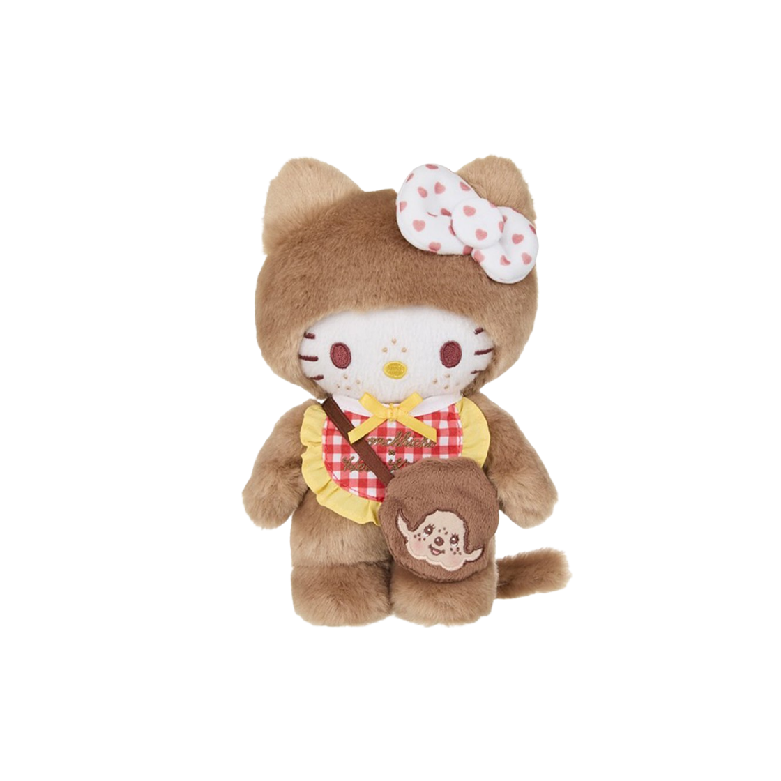 몬치치 x 헬로 키티 깅엄 체크 S 인형 브라운(Monchhichi x Hello Kitty Gingham Check S Doll Brown)