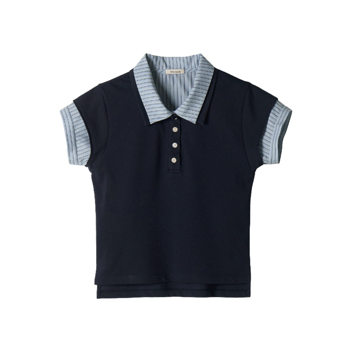 (W) 아비에무아 스트라이프 레이어드 폴로 셔츠 네이비((W) Aviemuah Striped Layered Polo Shirt Navy)