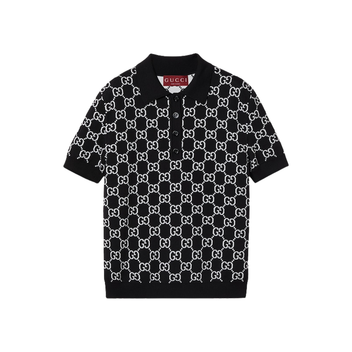 814273-XKEJP-1070 (W) Gucci Reversible GG Wool Jacquard Polo Shirt Black White