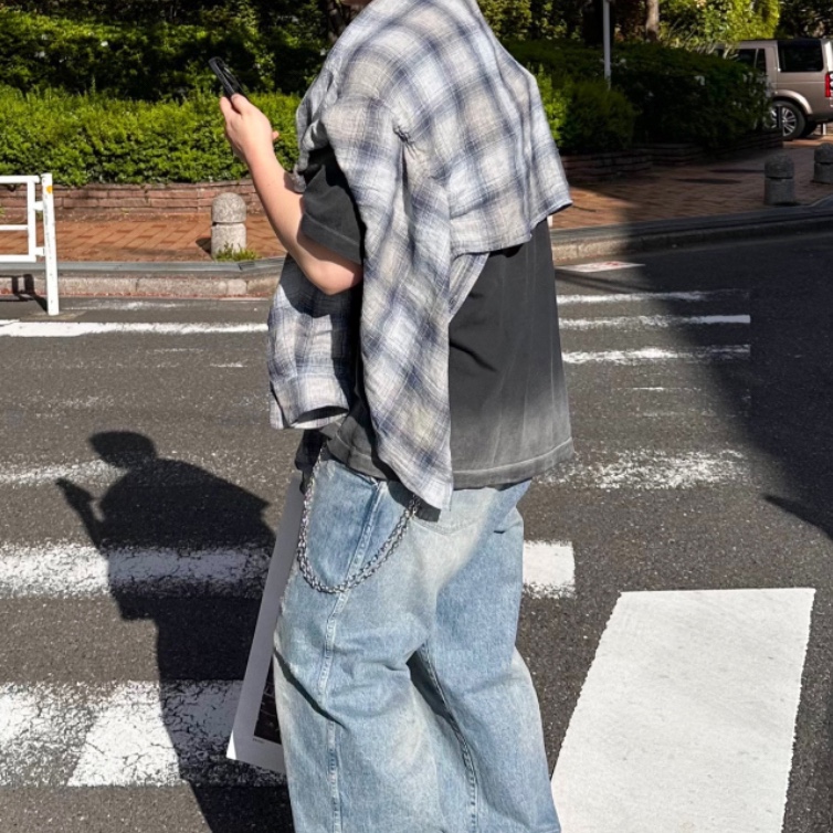 Nonnod Flexible String Check Shirt Japanese Linen Blue 착용 스타일