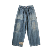 Kapital 14 oz. Denim Fatigue Baggy Pants Rushfield Remake Processing