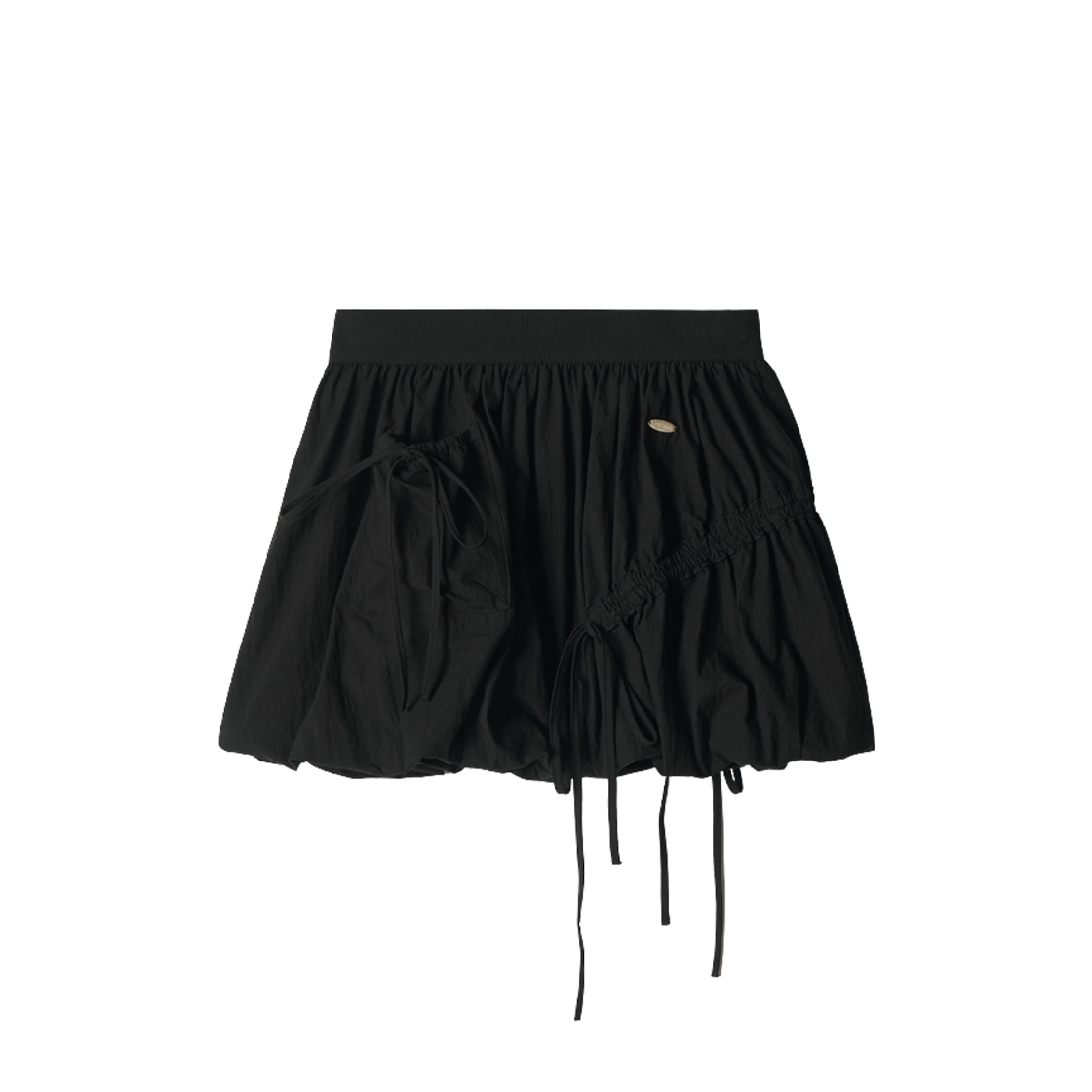 - (W) Aviemuah Balloon Ribbon Shirring Mini Skirt Black