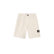 Stone Island L100001 Natural Cotton Gabardine Elasticated Waistband Loose Wide Fit Bermuda Shorts Ivory - 25SS