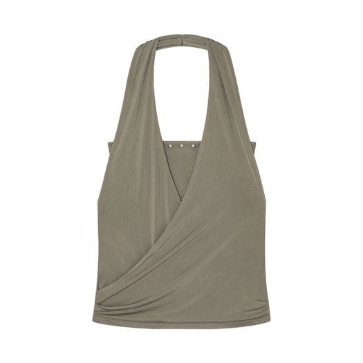49892 Kashiko Stud Drape Halter Top Warm Gray
