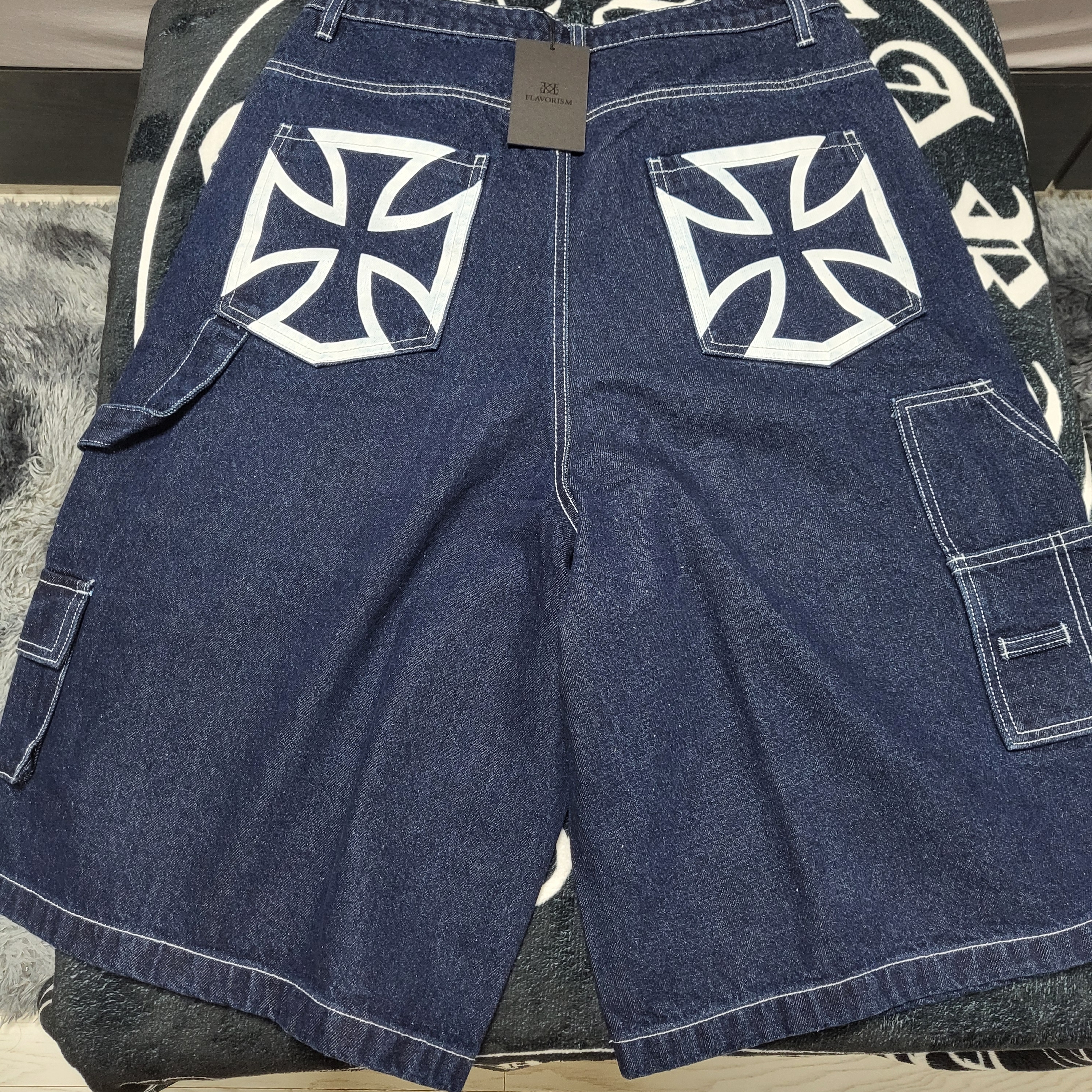 Flavorism Carpenter Bermuda Denim Pants Indigo 착용 스타일 - 2
