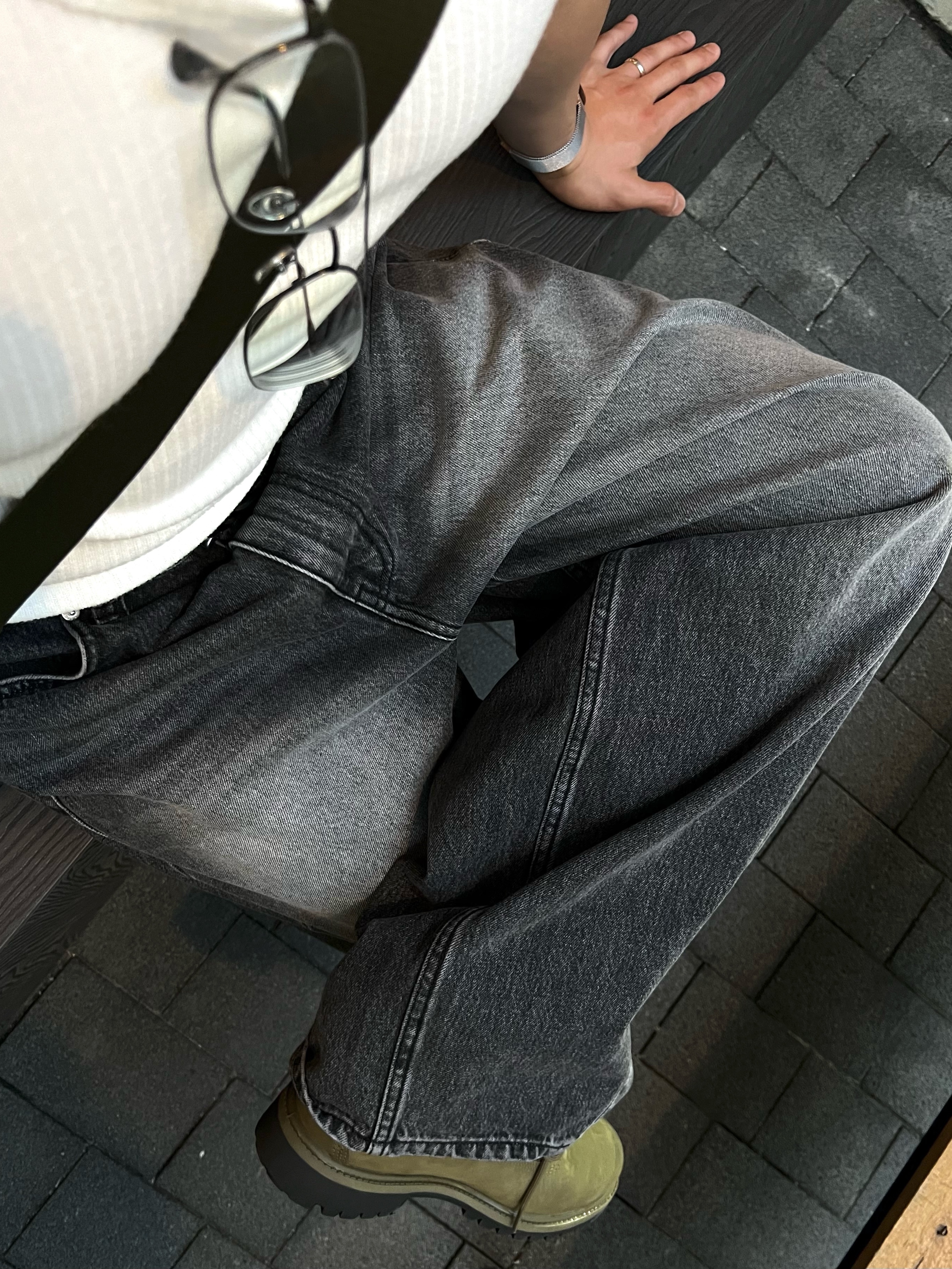 noun Wide Curved Denim Pants Black, Timberland Premium 6 Inch Waterproof Worker Boot Brown - Wide 착용 스타일 - 2
