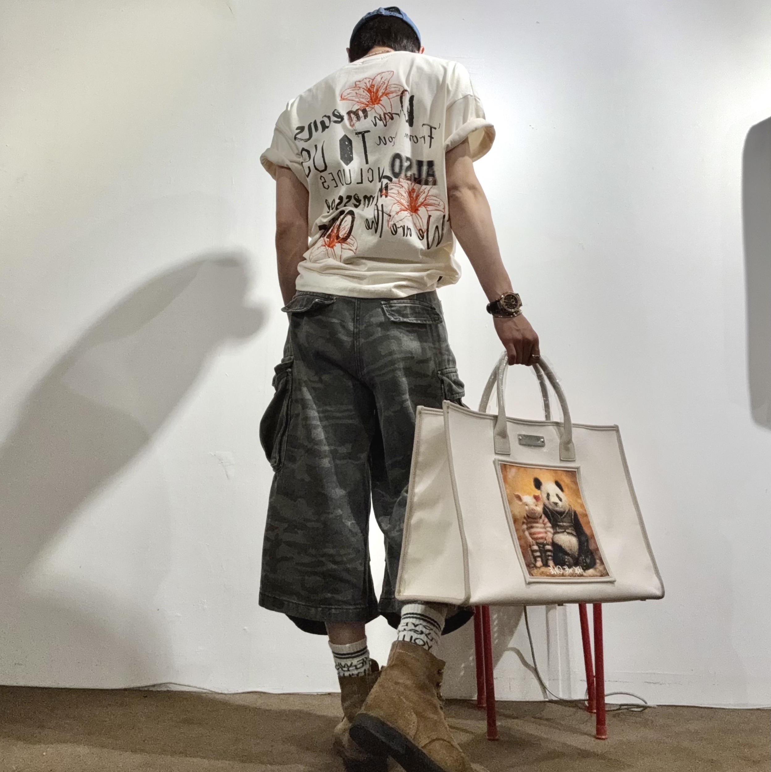 JOSEPHT WorkBoots Beige, Temporary Universe Two Tone Logo Sports Socks 착용 스타일 - 5