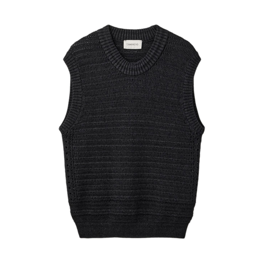 UM251AVT07BK UMARMUNG Paper & Boucle Crochet Vest_Washed Black
