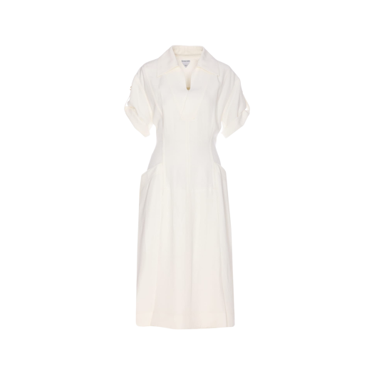 820007V3OZ09071 (W) Bottega Veneta Viscose and Linen Dress Chalk