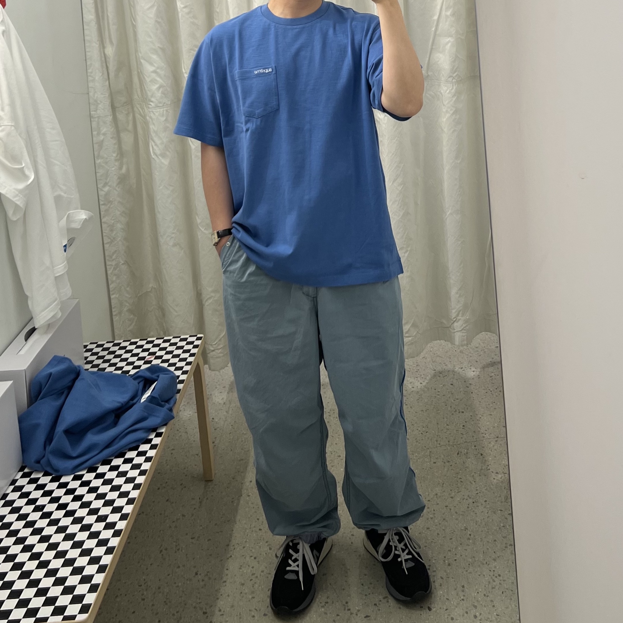 Supreme S/S Pocket T-Shirt Pale Royal - 25SS, New Balance 992 Made in USA Black 착용 스타일