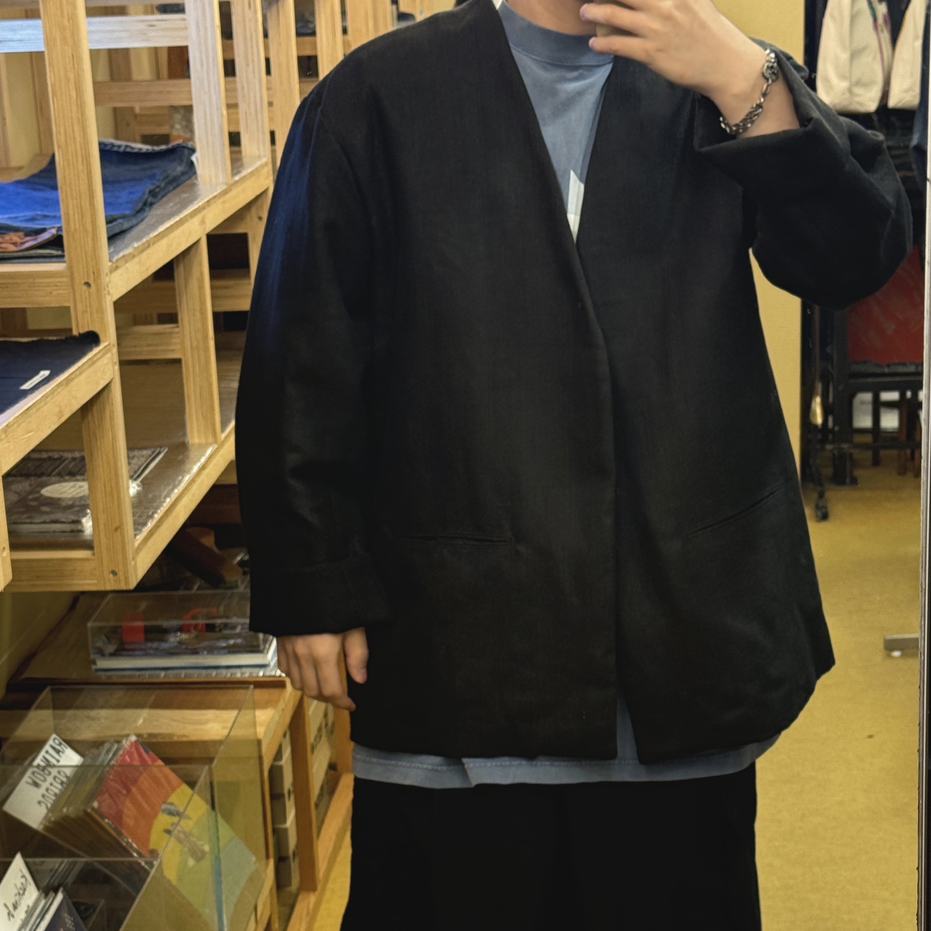 Kapital Linendon Goros Casa Jacket Black 착용 스타일