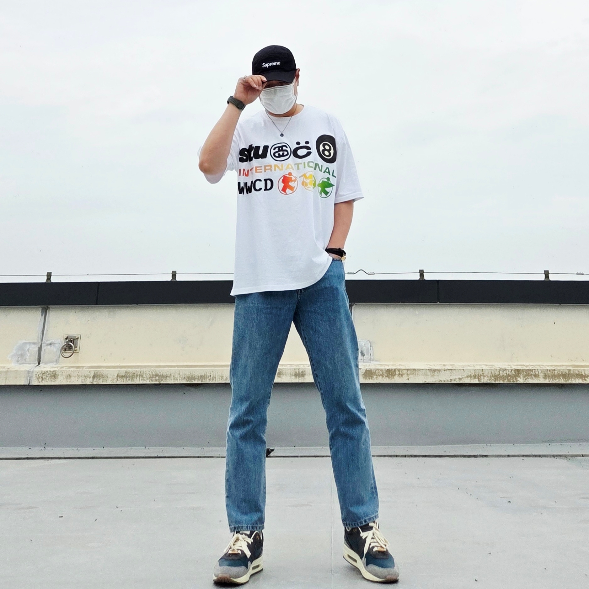 Haleine Metal Piercing Ring (VA218), Supreme Washed Chino Twill Camp Cap Black 착용 스타일 - 2