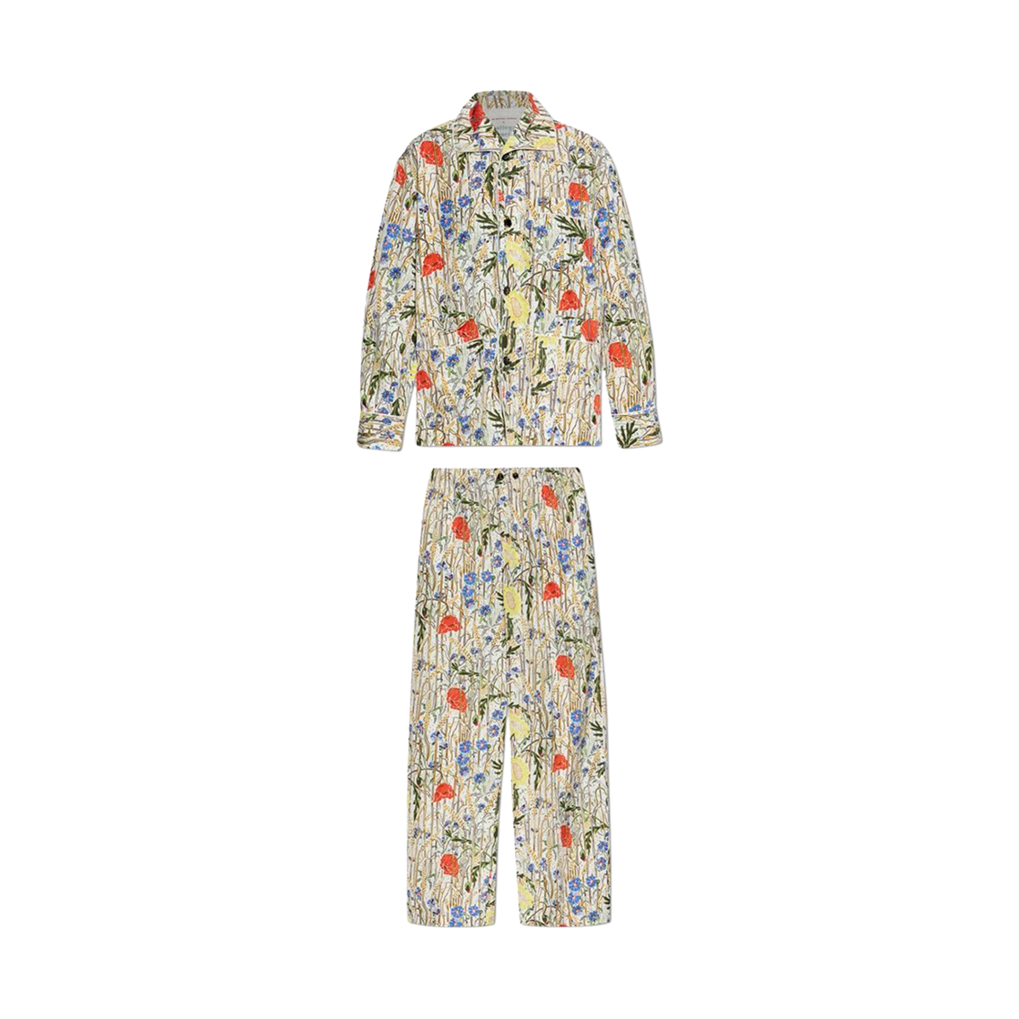 (W) 보테가 베네타 플라워 비스코스 실크 파자마 세트 초크 히비스커스((W) Bottega Veneta Flower Viscose and Silk Pyjama Set Chalk Hibiscus)