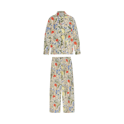 817460V52Y09621 (W) Bottega Veneta Flower Viscose and Silk Pyjama Set Chalk Hibiscus
