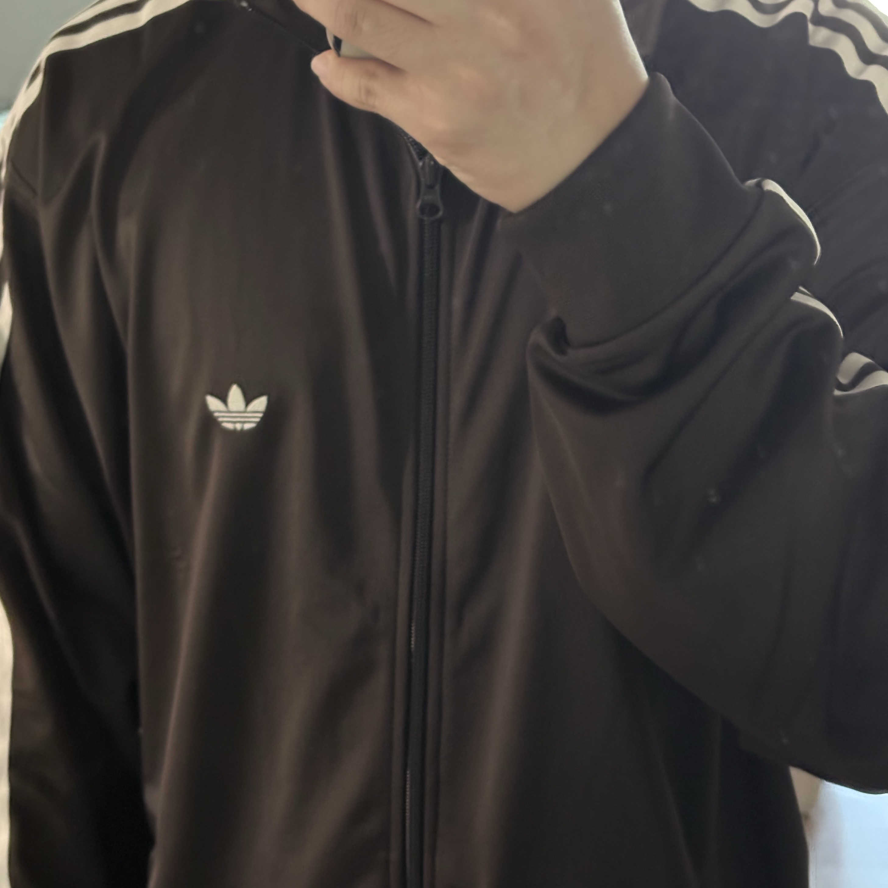 Adidas Originals Track Jacket Gender Neutral Dark Brown Wonder White - KR Sizing 착용 스타일