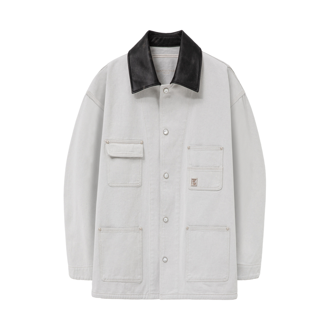 우영미 레더 칼라 데님 코트 화이트 - 25SS(Wooyoungmi Leather Collar Denim Coat White - 25SS) - 1