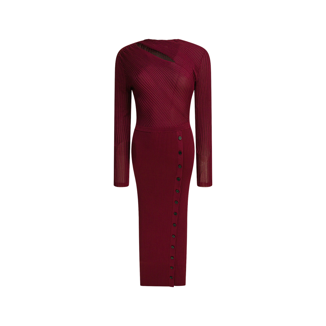 (W) 셀프 포트레이트 컷아웃 립 니트 미디 드레스 버건디((W) Self Portrait Cut Out Rib Knit Midi Dress Burgundy) - 1