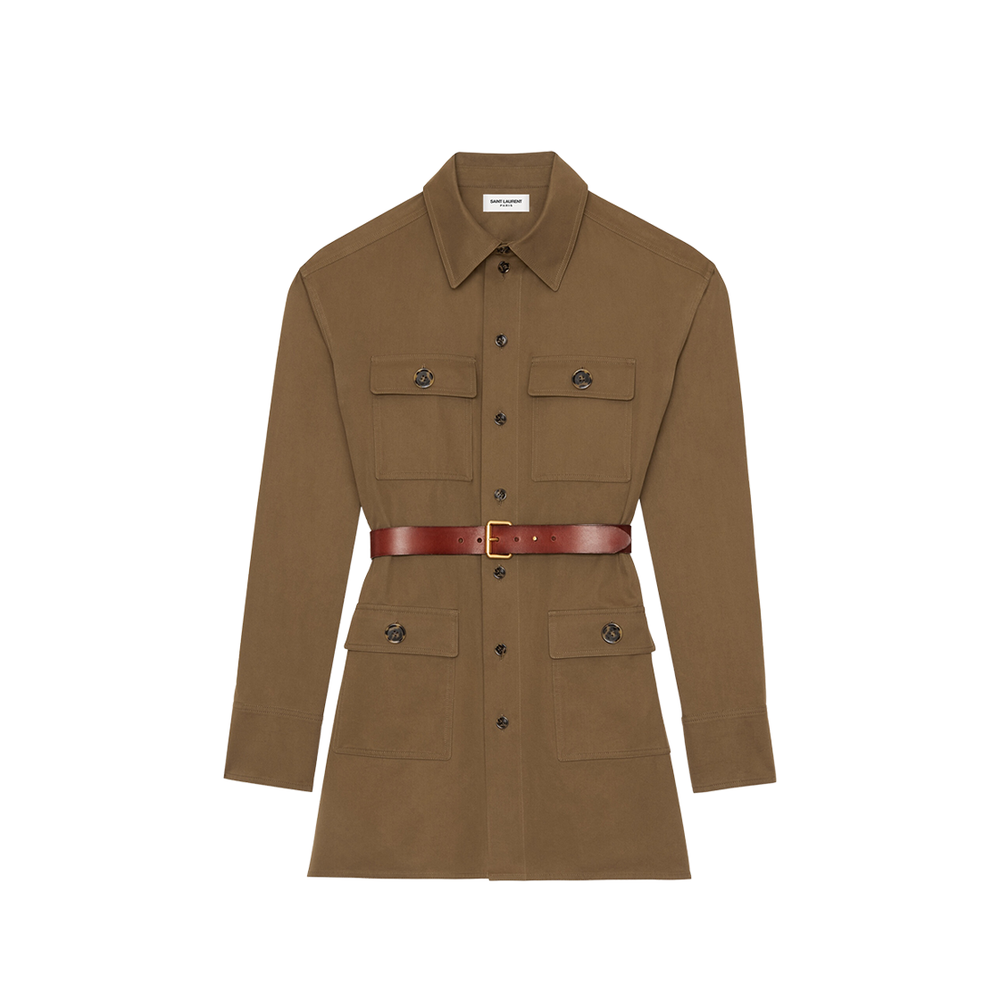 786334-Y9I22-2028 (W) Saint Laurent Saharienne Shirt in Cotton Twill Brown