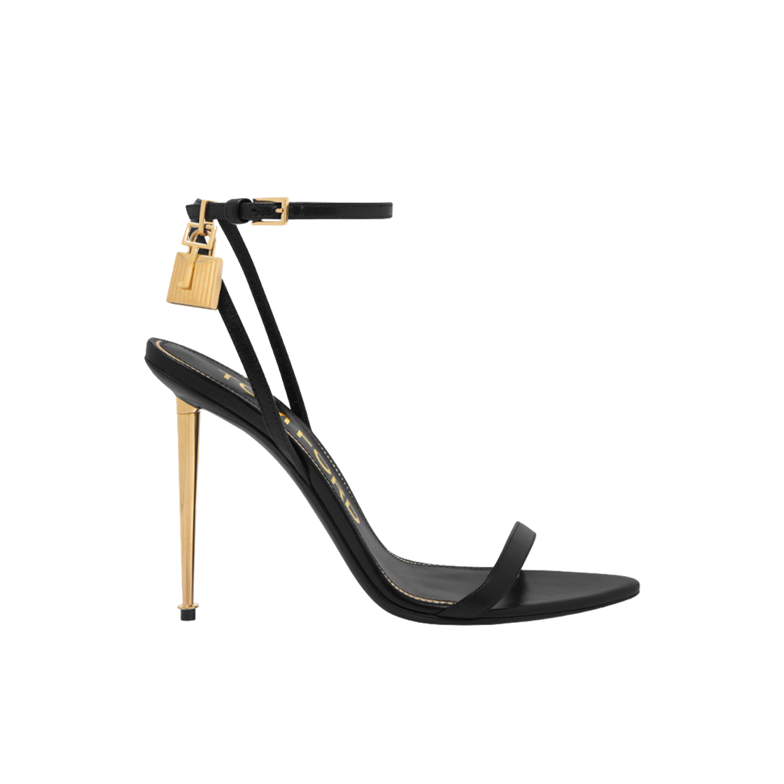 W2272-LKD002G-1N001 (W) Tom Ford Shiny Leather Padlock Pointy Naked Sandal Black