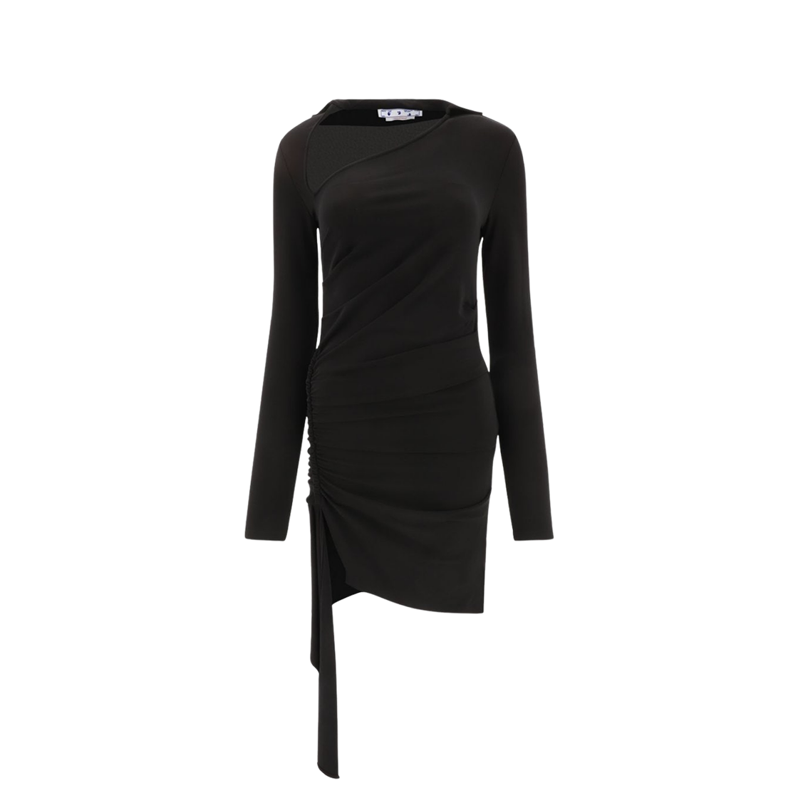 (W) 오프화이트 어시메트릭 루시드 미니 드레스 블랙((W) Off-White Asymmetric Ruched Mini Dress Black) - 1