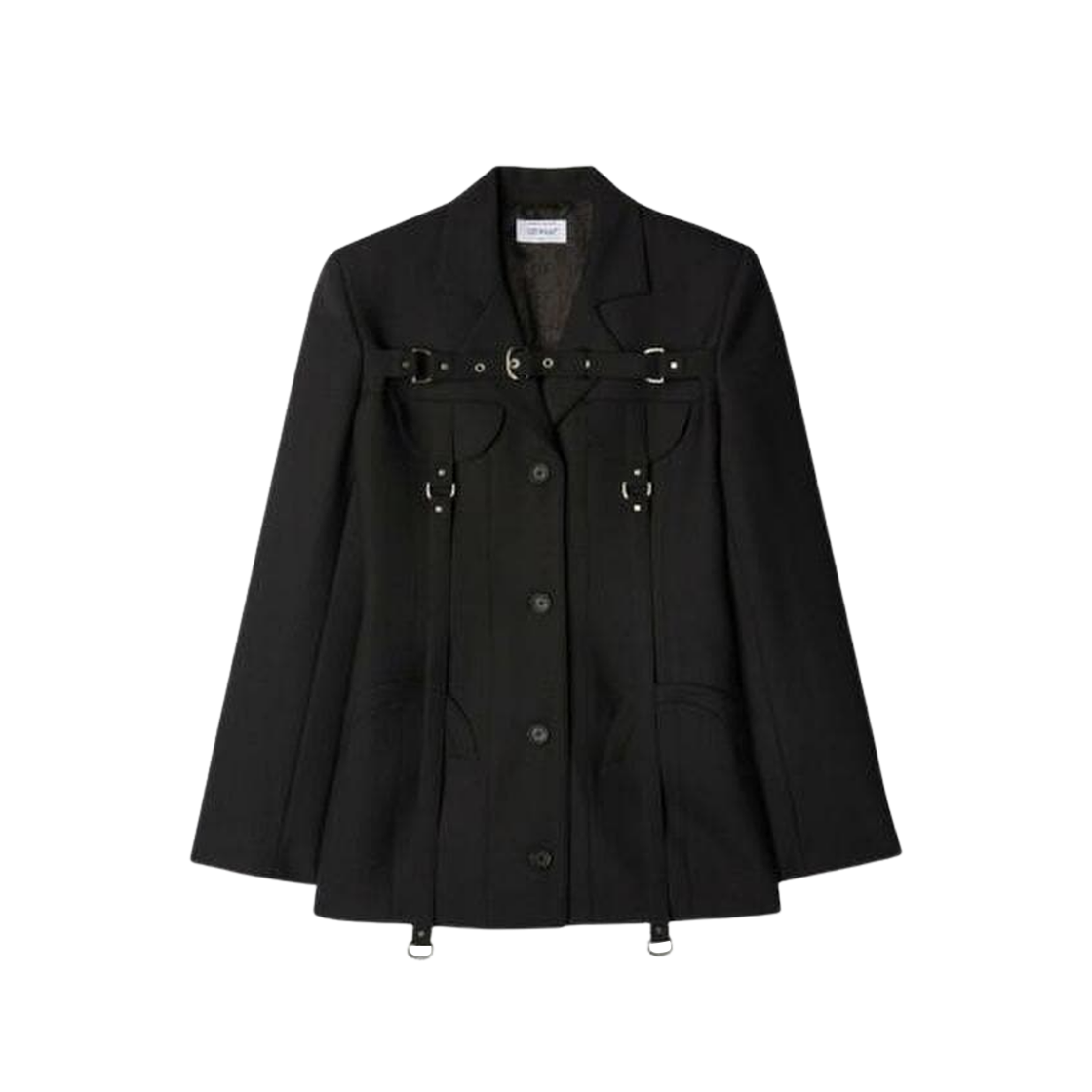 (W) 오프화이트 울 블렌드 버클 스트랩 자켓 블랙((W) Off-White Wool Blend Buckle Strap Jacket Black)