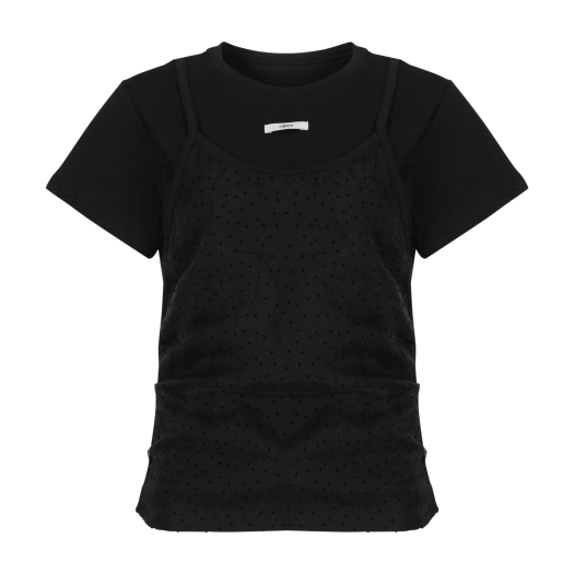 lr25ss13 Leterie Bustier Layered T-shirt Dot Black