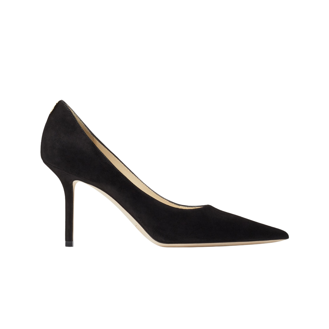 (W) 지미추 러브 85 JC 엠블럼 포인티드 스웨이드 펌프스 블랙((W) Jimmy Choo Love 85 JC Emblem Pointed Suede Pumps Black)