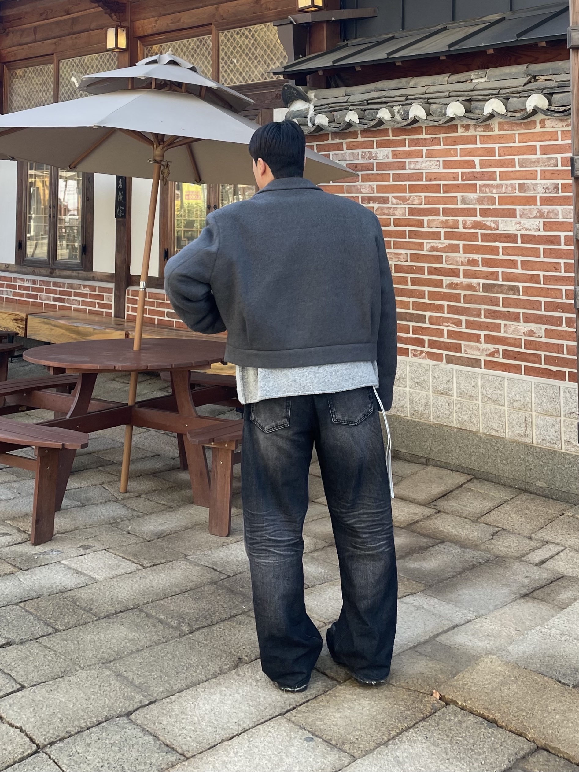 Nonnod Wool Cropped Jacket Grey Asphalt 착용 스타일 - 4