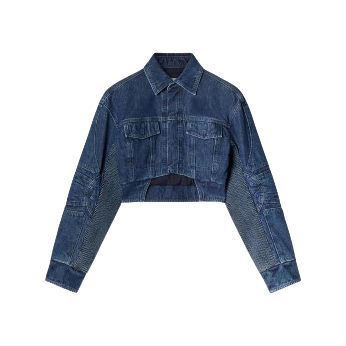 (W) 오프화이트 크롭 모터사이클 데님 자켓 블루((W) Off-White Cropped Motorcycle Denim Jacket Blue)